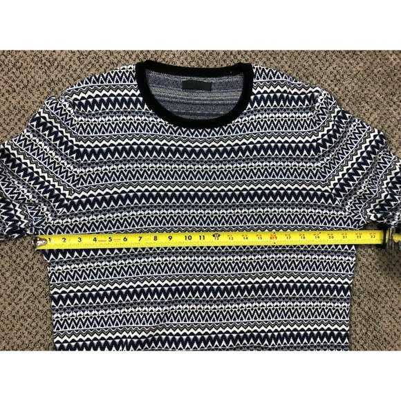 ASOS Mens Sweater Large Blue White Geometric Crewneck Long Sleeve Cotton - Picture 7 of 11
